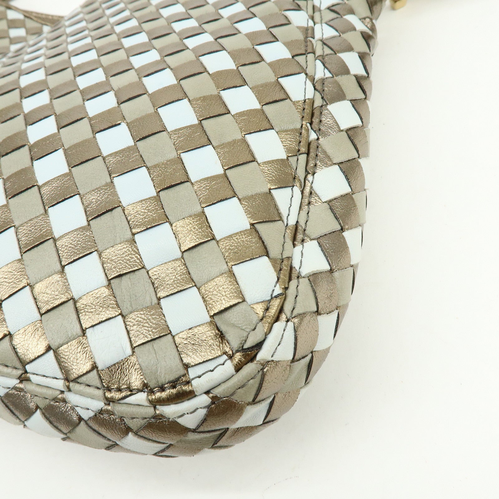 BOTTEGA VENETA Intrecciato Leather Shoulder Bag Gold Blue 101001