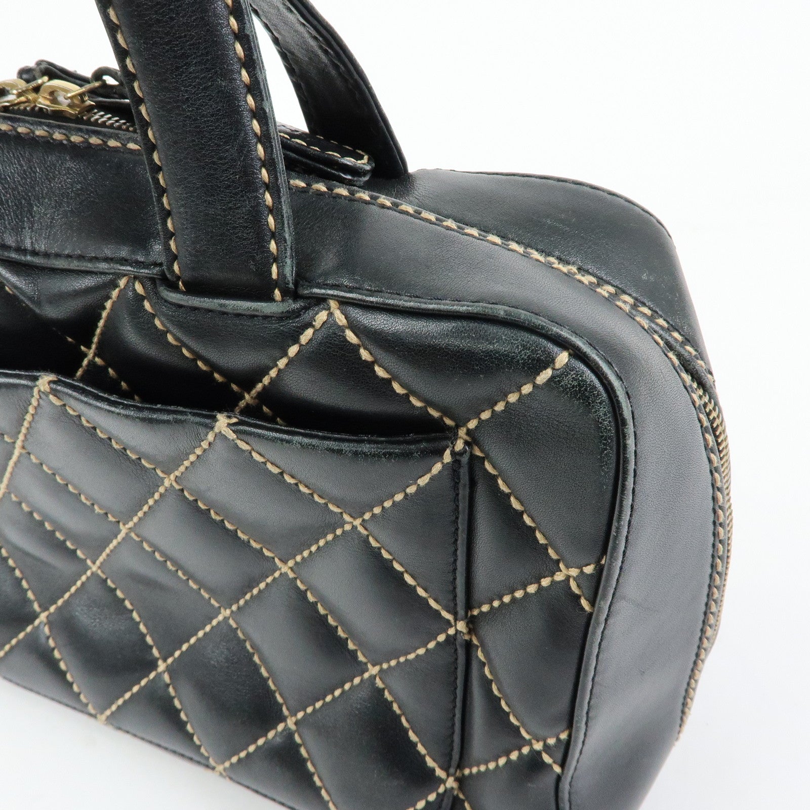 CHANEL Wild Stitch COCO Mark Calf Leather Boston Bag Black A18121
