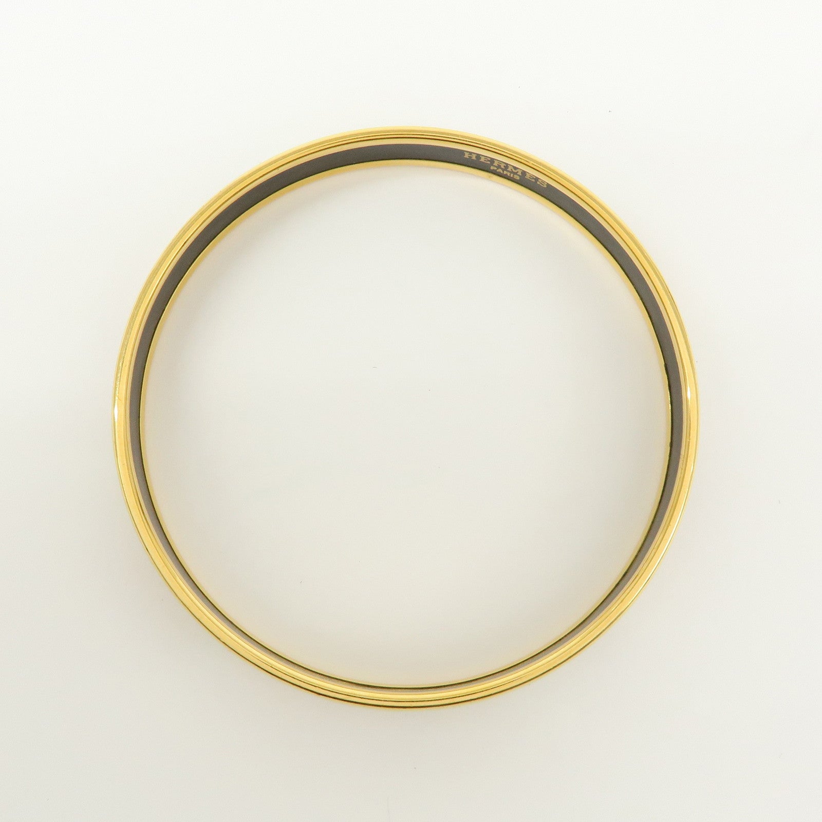 HERMES Email PM Gold Plated Bracelet Bangle Light Green Orange Gold