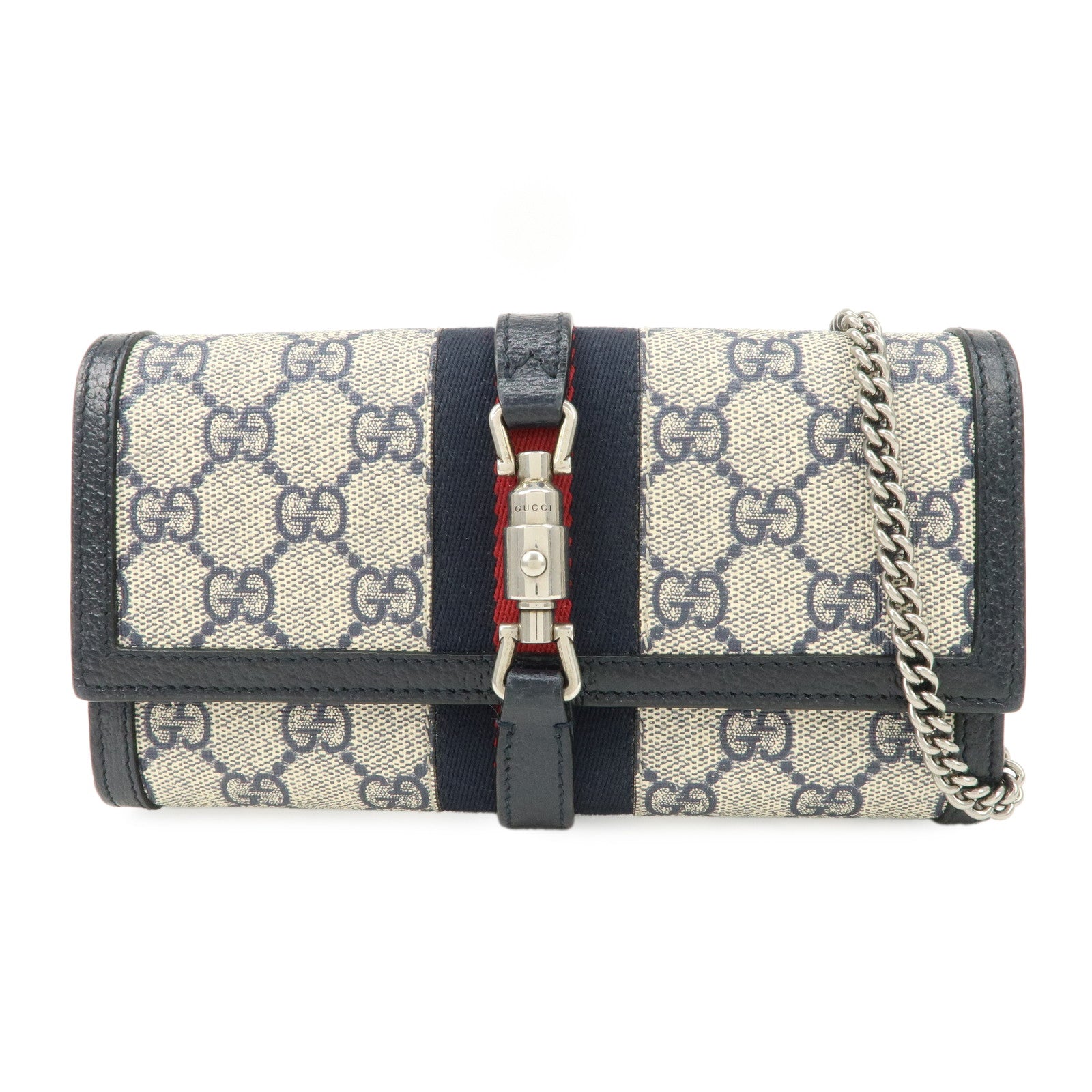 GUCCI New Jackie 1961 Sherry GG Supreme Chain Wallet Navy 652681