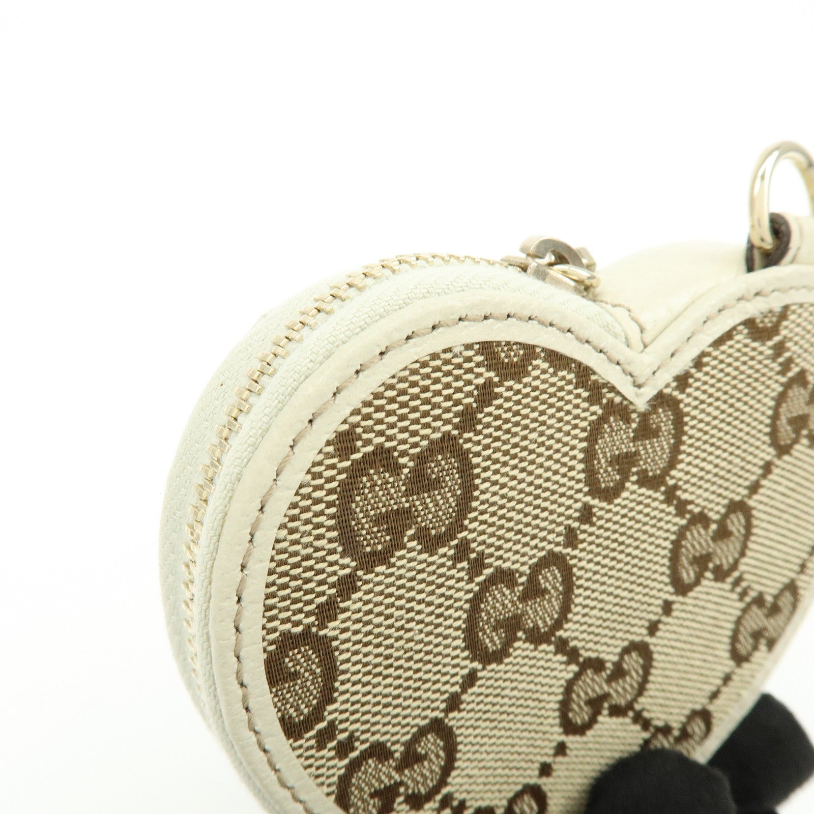GUCCI Lovely Heart GG Canvas Leather Coin Case Brown Ivory 152615