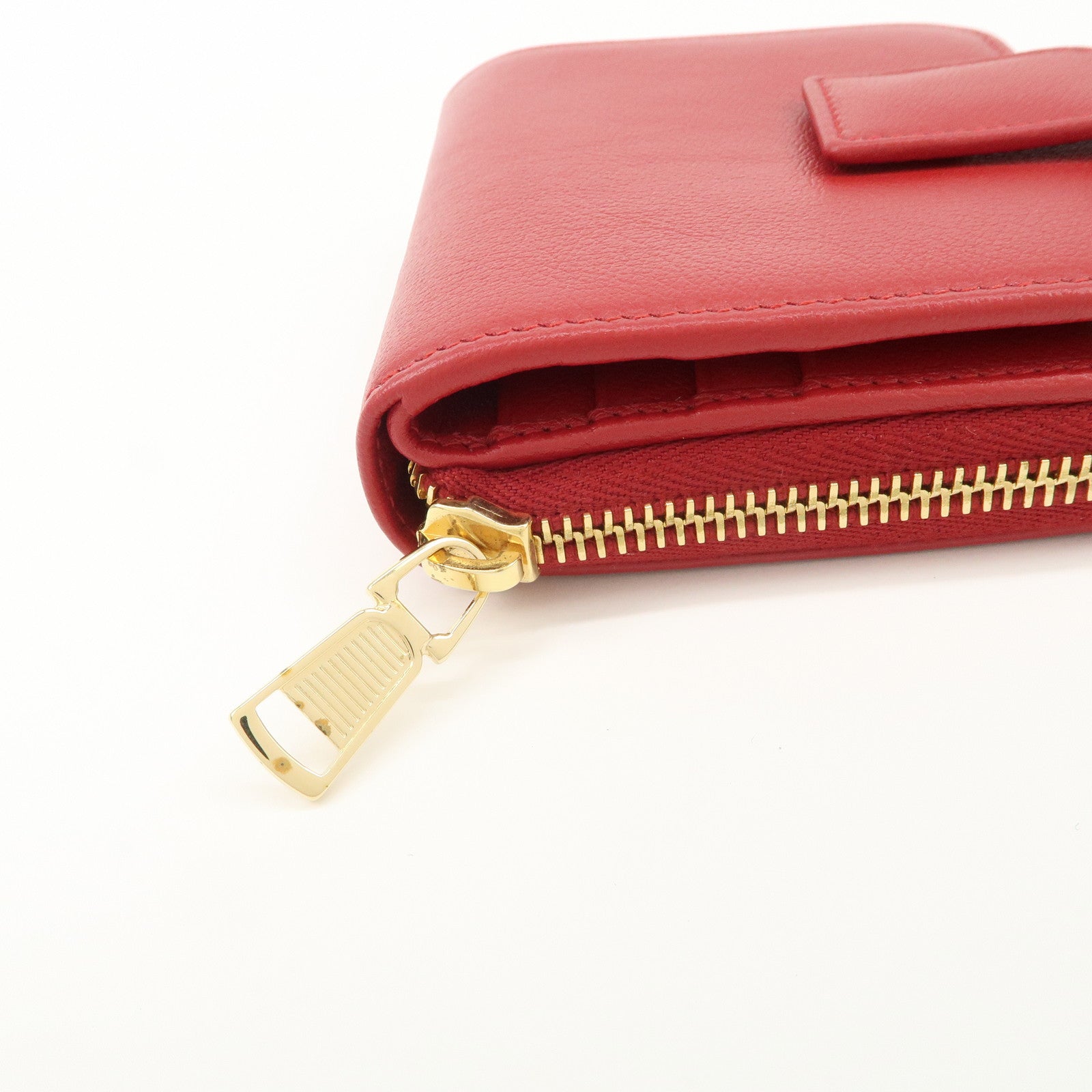 SAINT LAURENT Leather Compact Bi-fold Wallet Red