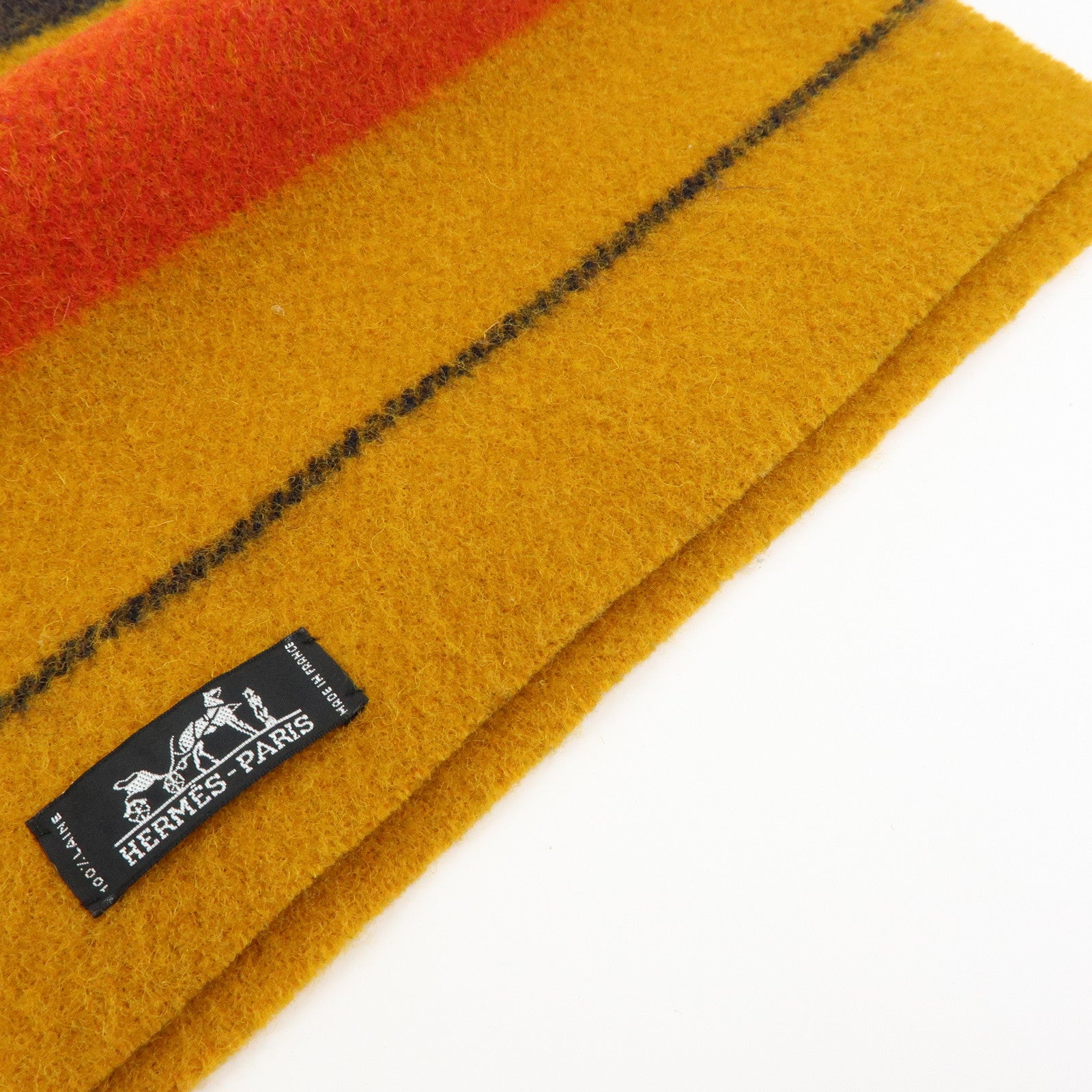 HERMES Rocabar Wool 100% Scarf Stole Mustard Black Red