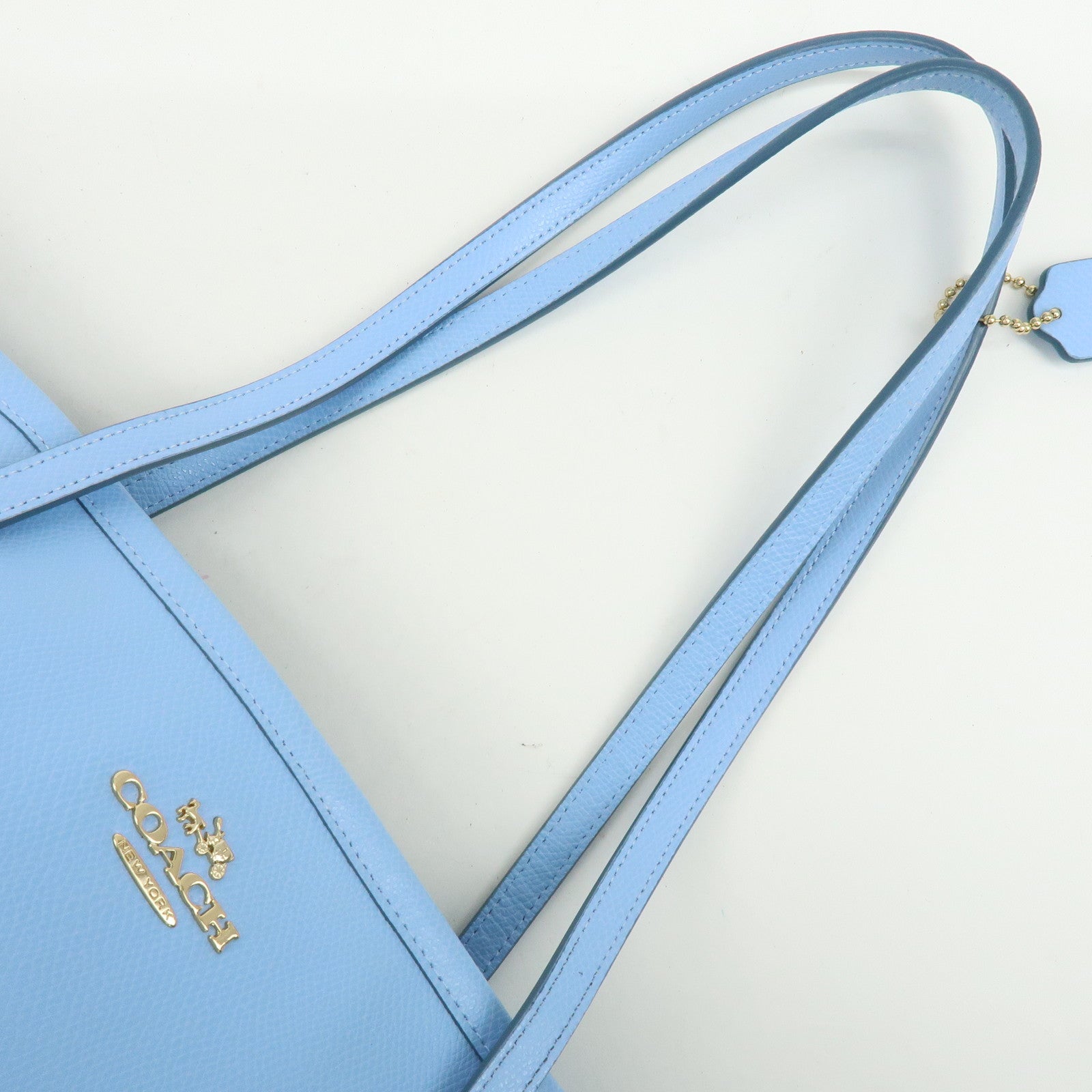 COACH Leather Tote Bag Shoulder Bag Light Blue