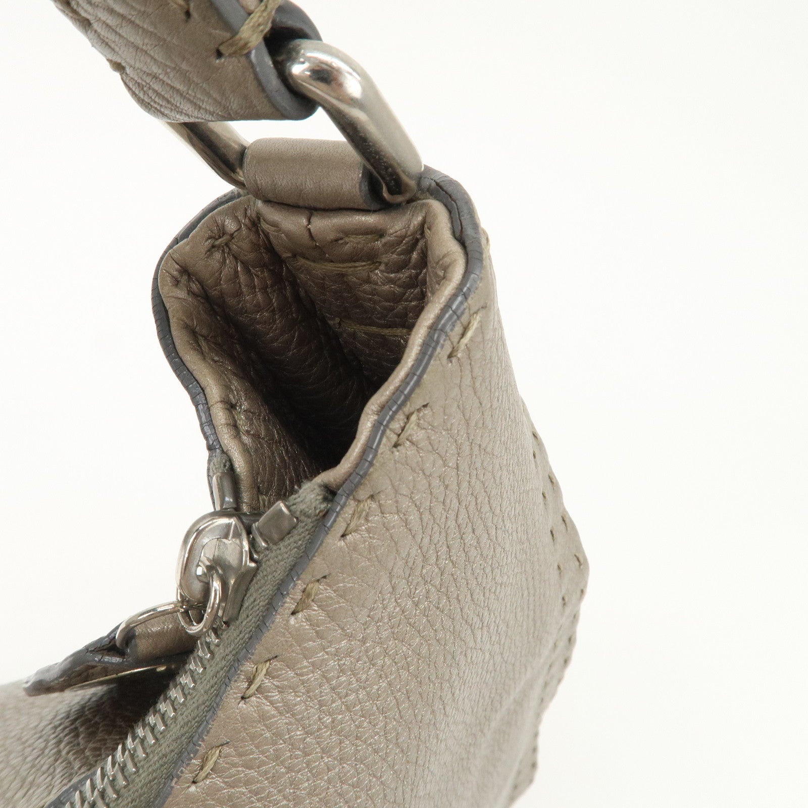 FENDI Selleria Leather Tote Bag Shoulder Bag Hand Bag Gray Used