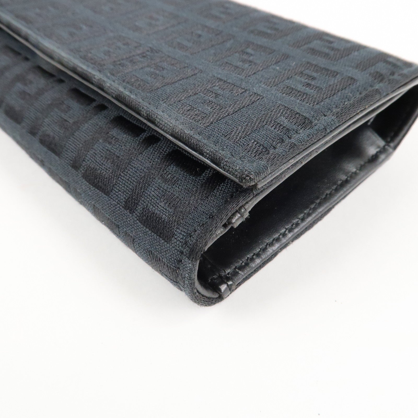 FENDI Zucchino Canvas Leather Tri-fold Wallet Black 8M0011 Used