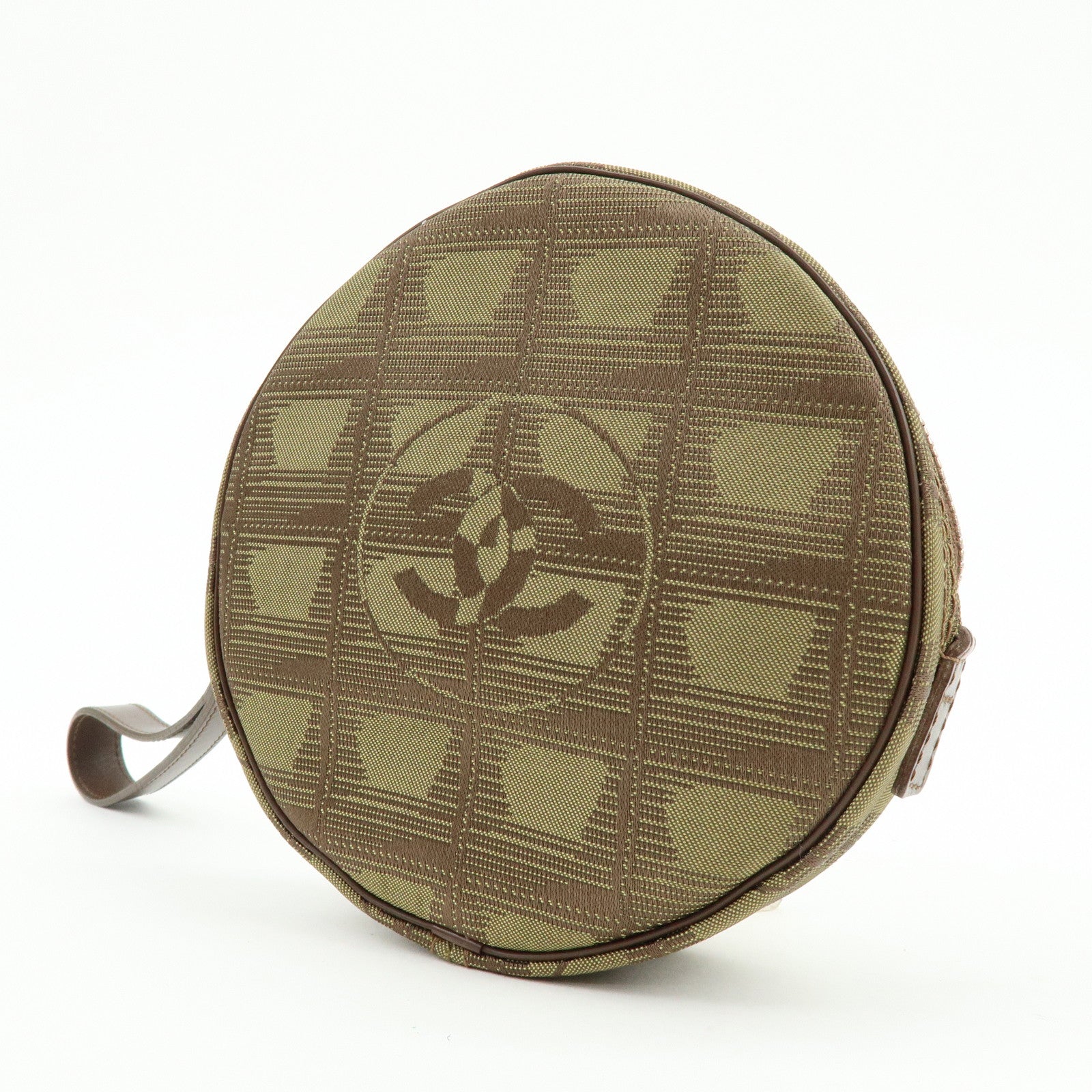 CHANEL New Travel Line COCO Mark Canvas Cosmetic Pouch Khaki Brown