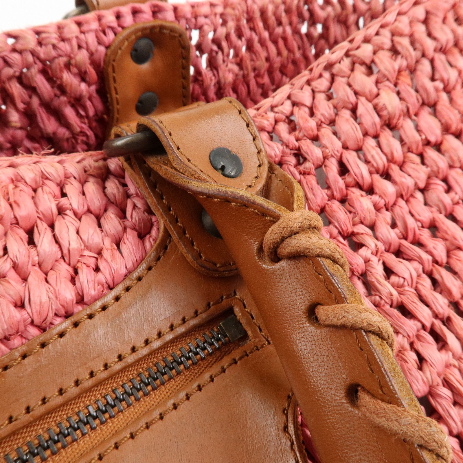 BALENCIAGA Straw Tote Bag Shoulder Bag Brown Pink 236741 Used