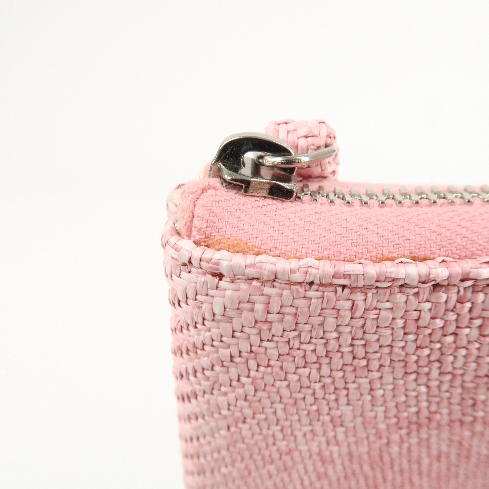 CHANEL Deauville Straw Clutch Bag Pouch Pink Red