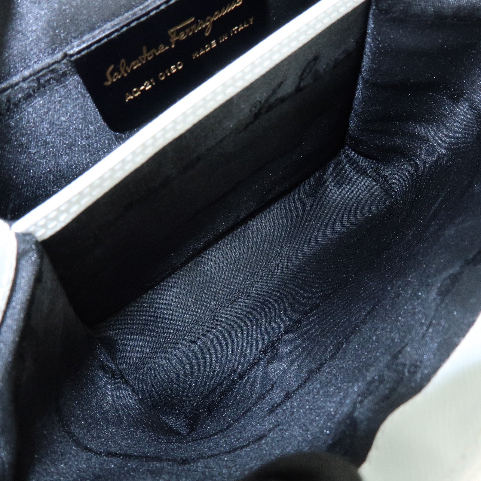 Ferragamo Gancini Leather 2Way Bag Hand Bag Shoulder Bag White