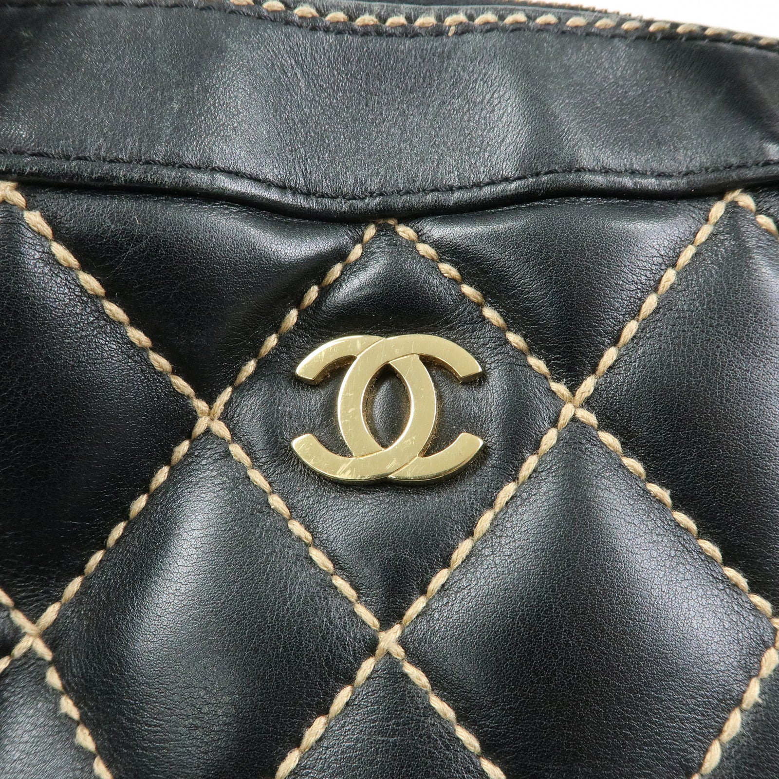 CHANEL Wild Stitch COCO Mark Calf Leather Boston Bag Black A18121