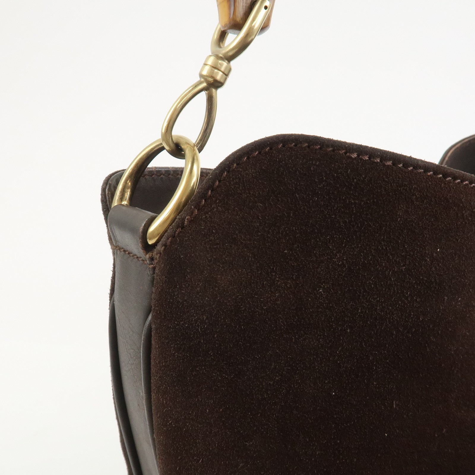 GUCCI Bamboo Suede 2WAY Bag Shoulder Bag Dark Brown 001.3754.1657