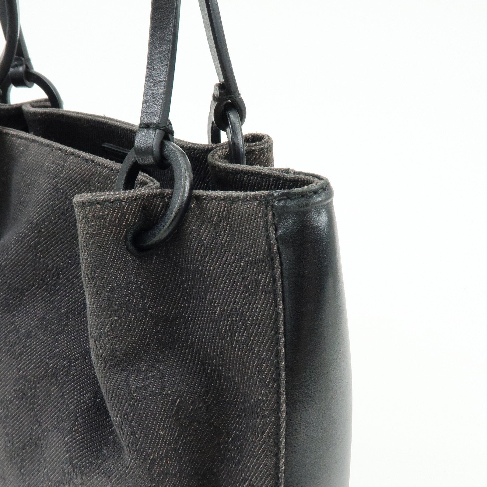 GUCCI GG Canvas Leather Tote Bag Hand Bag Black 101919