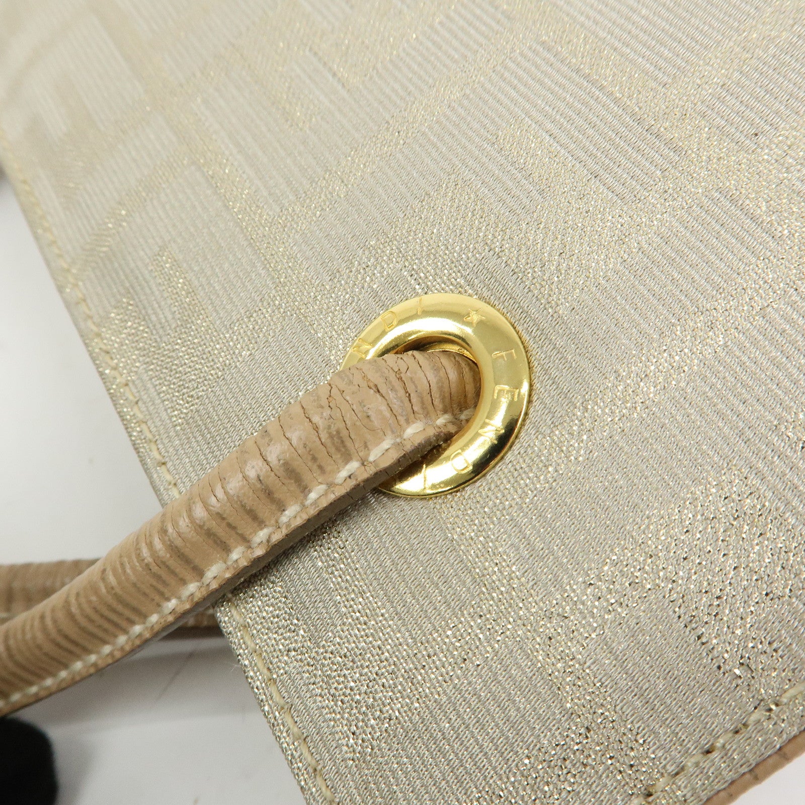 FENDI Zucca Canvas Leather Shoulder Bag Beige