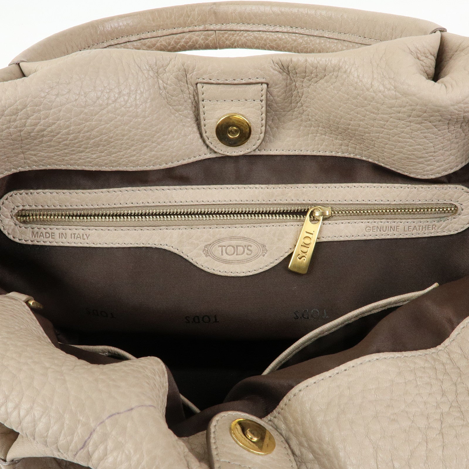 TOD'S Leather Tote Bag Shoulder Bag Hand Bag Greige