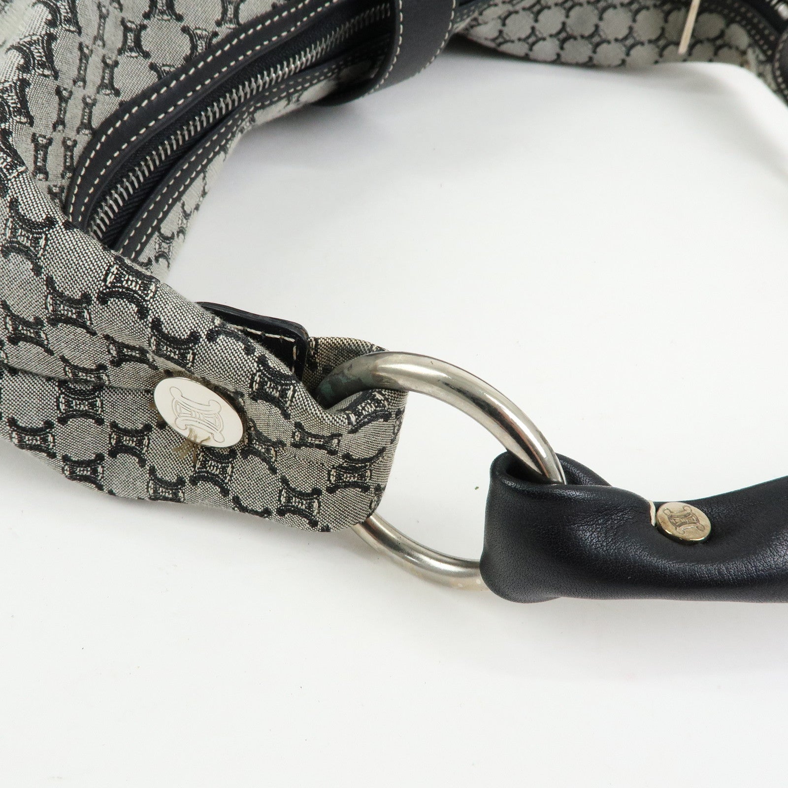 CELINE Macadam Canvas Leather Shoulder Bag Grey Black