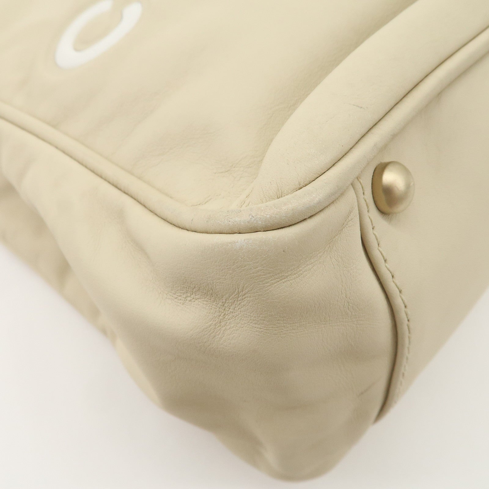 CHANEL Cameria Leather Tote Bag Shoulder Bag Beige White A20856 Used