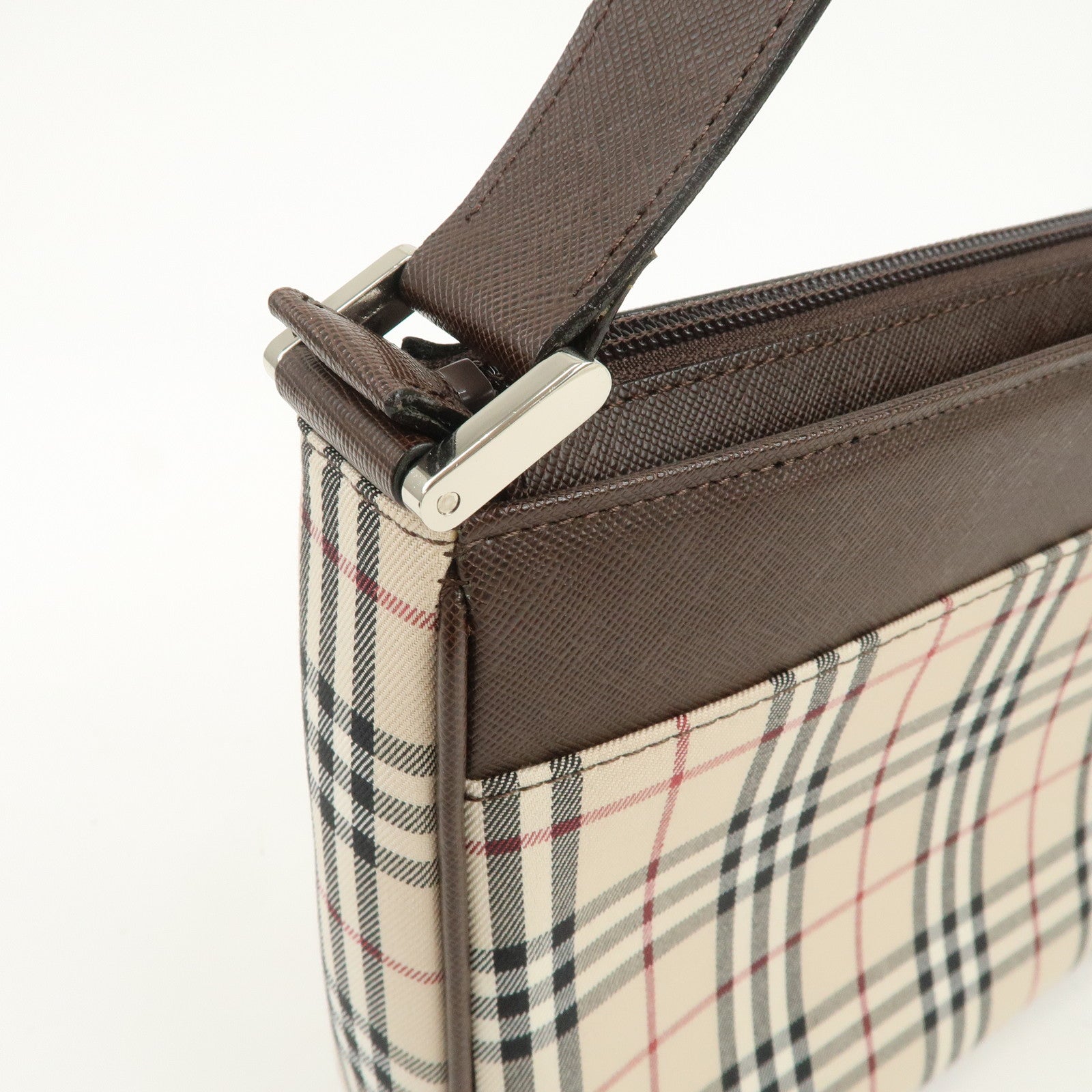 BURBERRY Nova Plaid Canvas Leather Shoulder Crossbody Bag Beige
