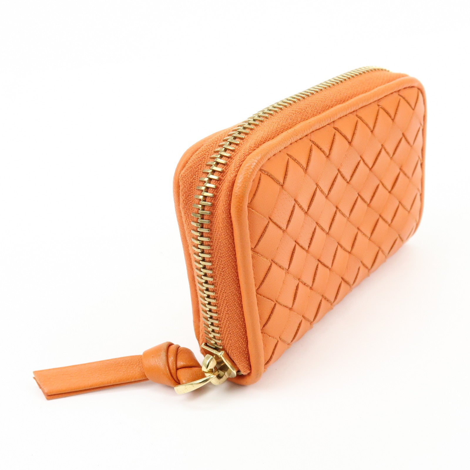 BOTTEGA VENETA Intrecciato Lamb Skin Coin Case Orange 114075