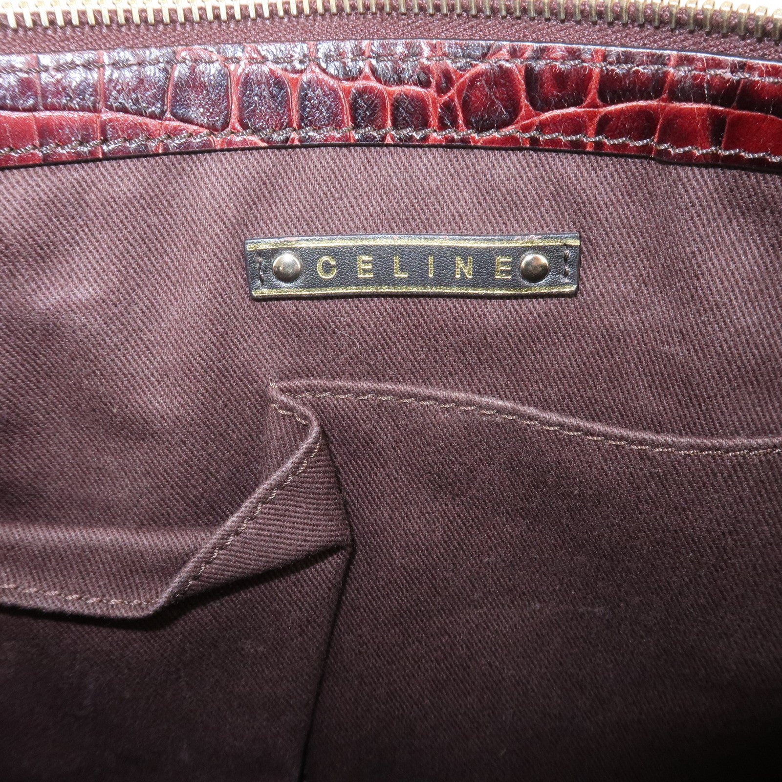 CELINE Macadam Canvas Emboss Leather 2 Way Bag Hand Bag Brown