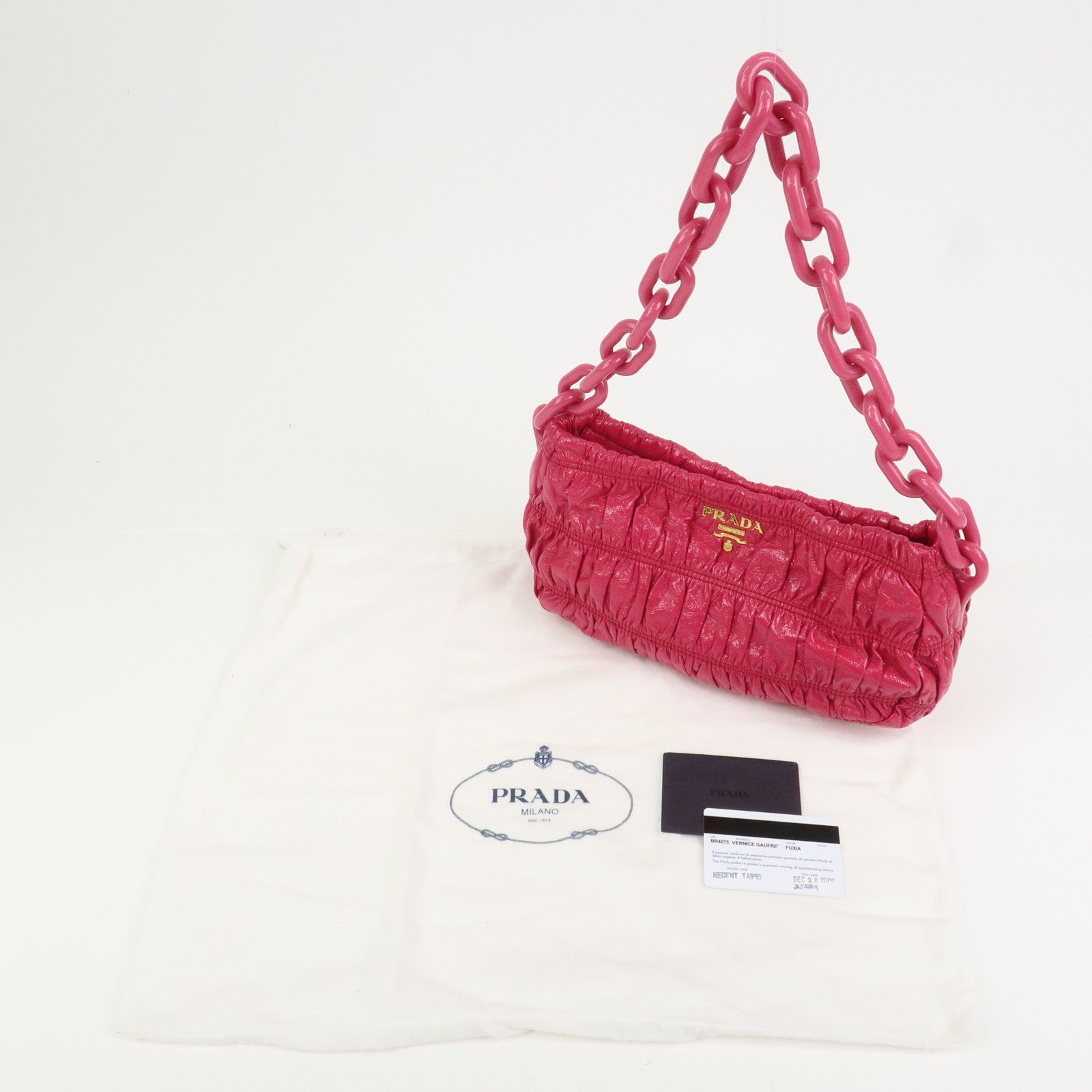 PRADA Logo Patent Leather Chain Shoulder Bag Hand Bag Pink BR4075