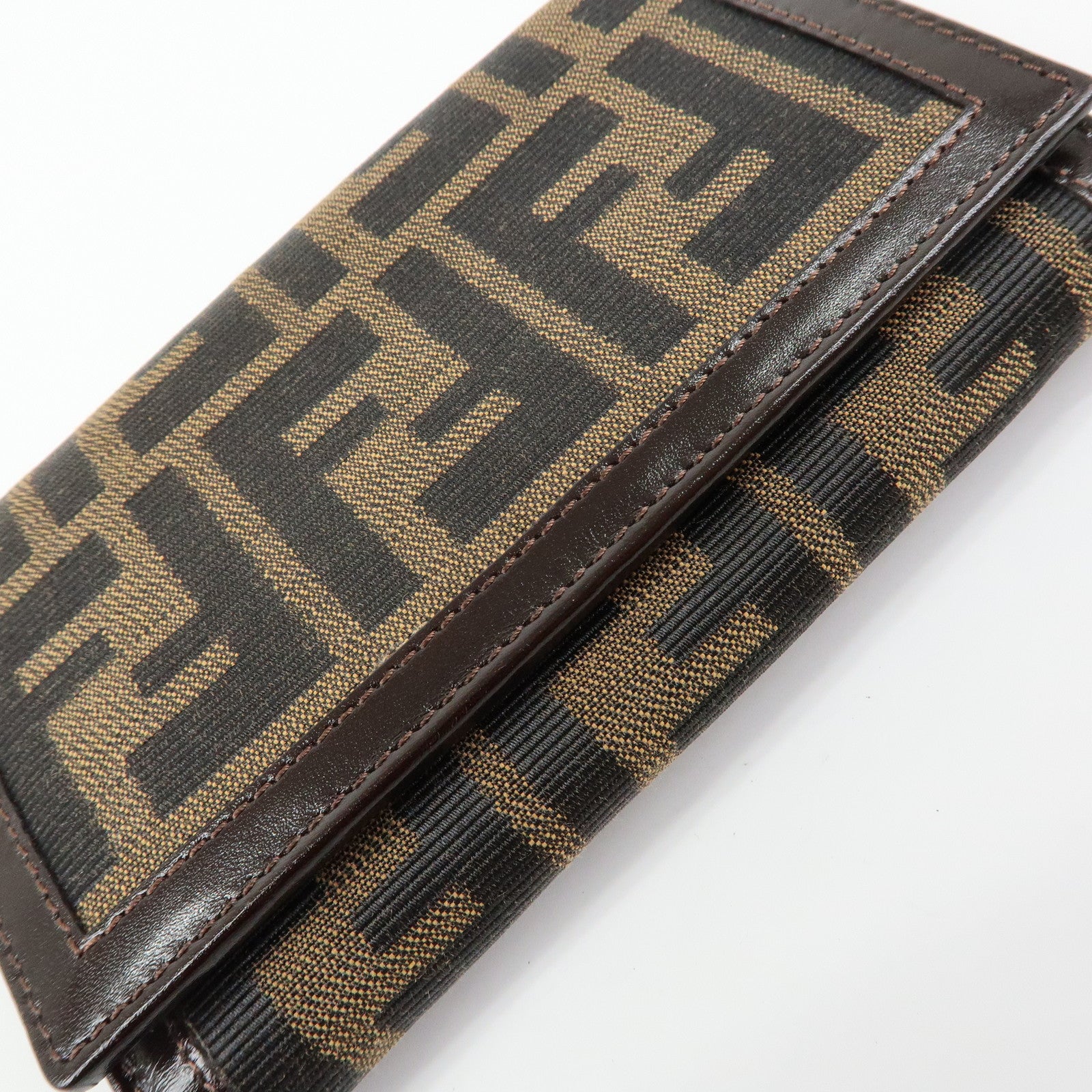FENDI Zucca Canvas Leather Compact Wallet Brown Black 31052