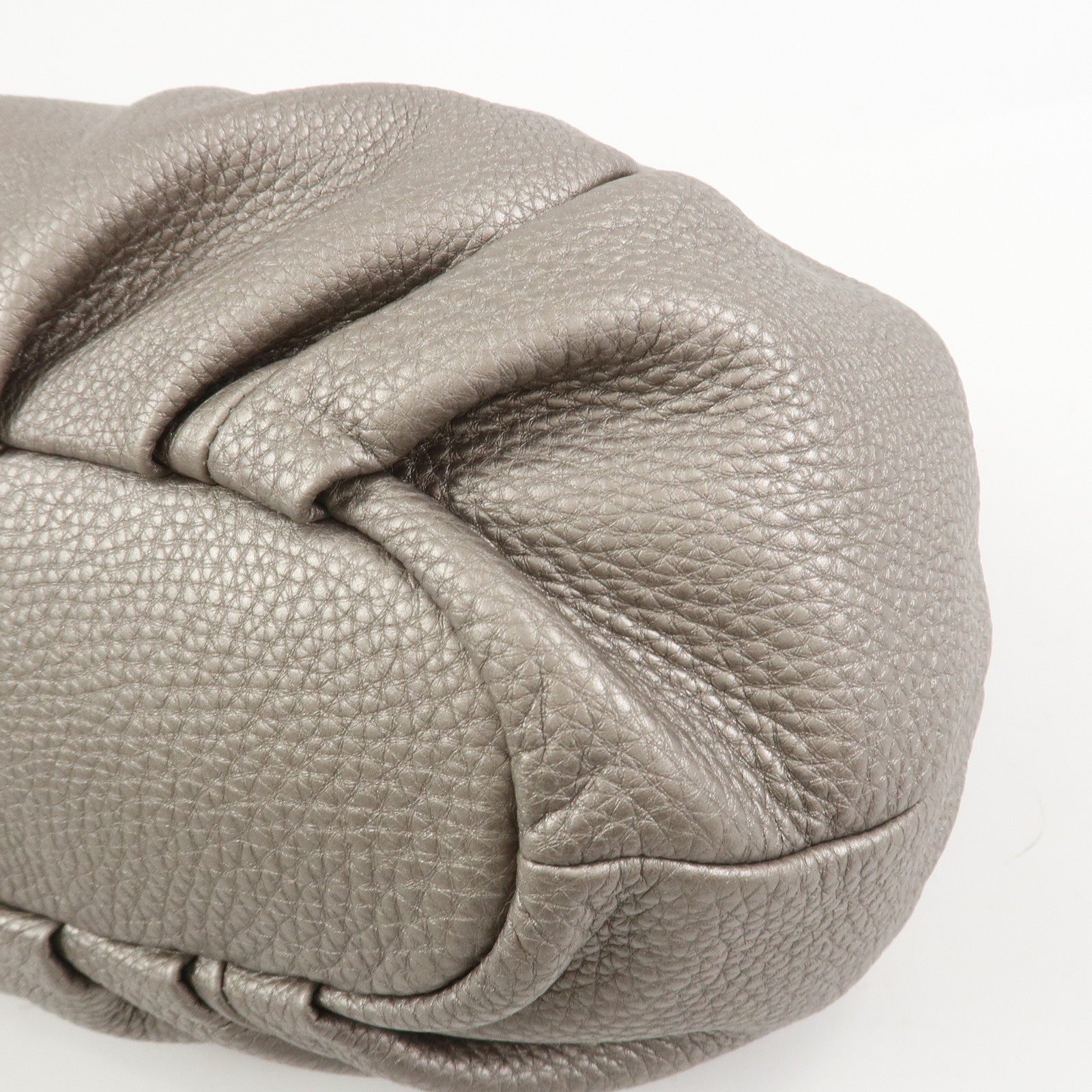 FENDI Selleria Leather Hand Bag Shoulder Bag Silver 8BR595