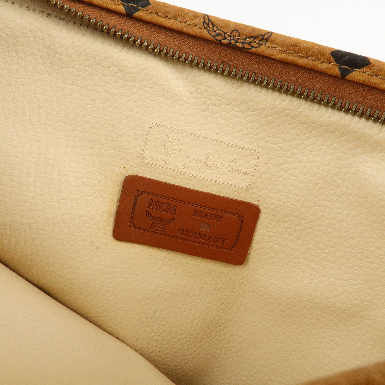 MCM Visetos Leather Clutch Bag Brown Gold Hardware