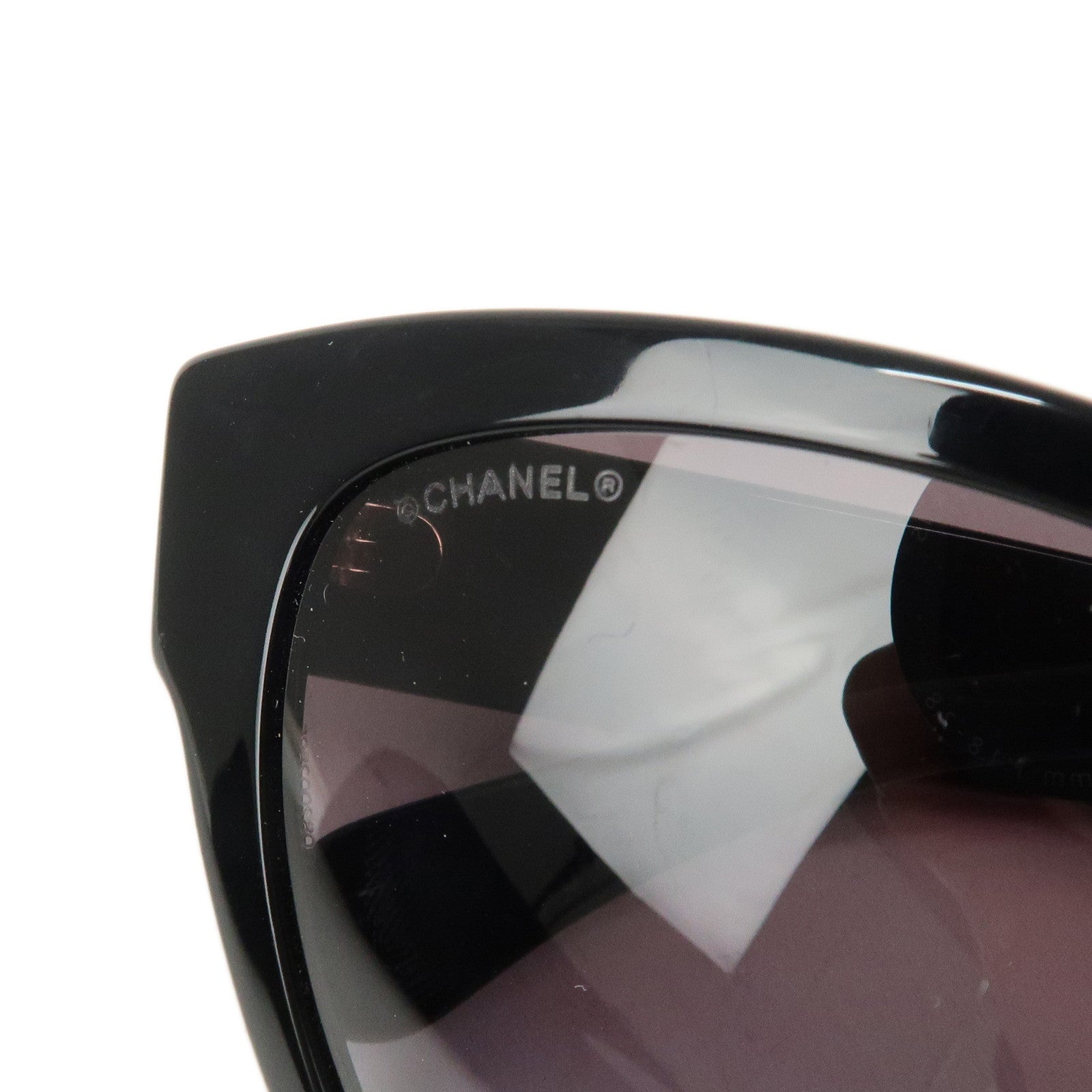 CHANEL Heart Pearl Plastic Sunglasses 56□18 Black Used