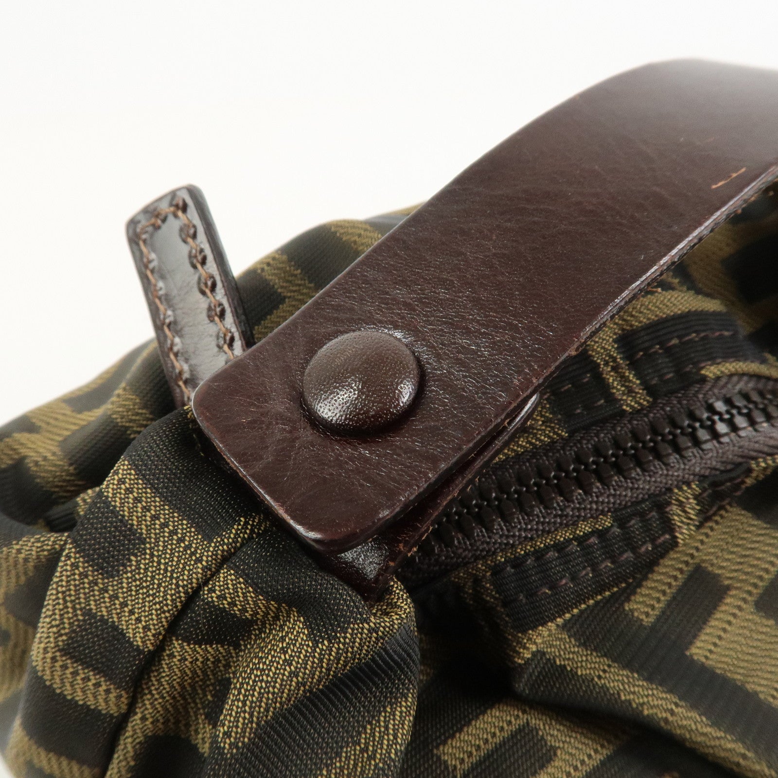 FENDI Zucca Canvas Leather Hand Bag Pouch Bag Brown Black 226540