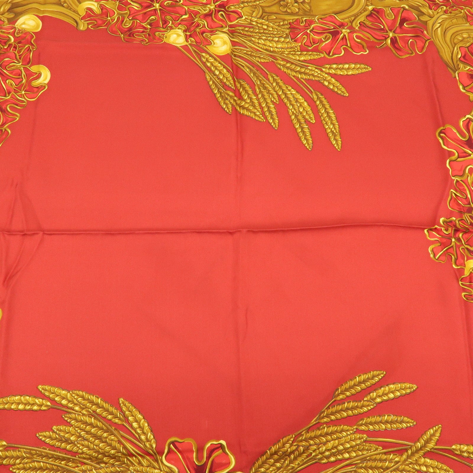 CHANEL Silk 100% Scarf Flower Motif Red Yellow