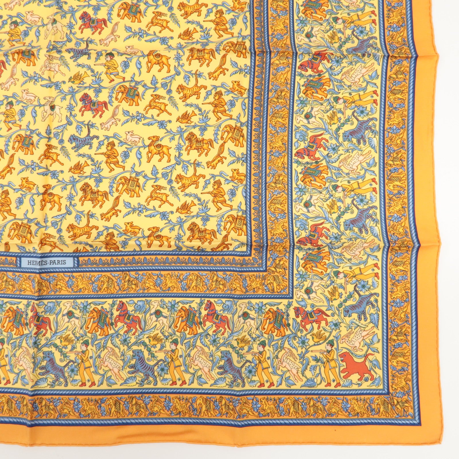 HERMES Carre 90 Silk 100% Scarf CHASSE EN INDE Orange Multicolor Used