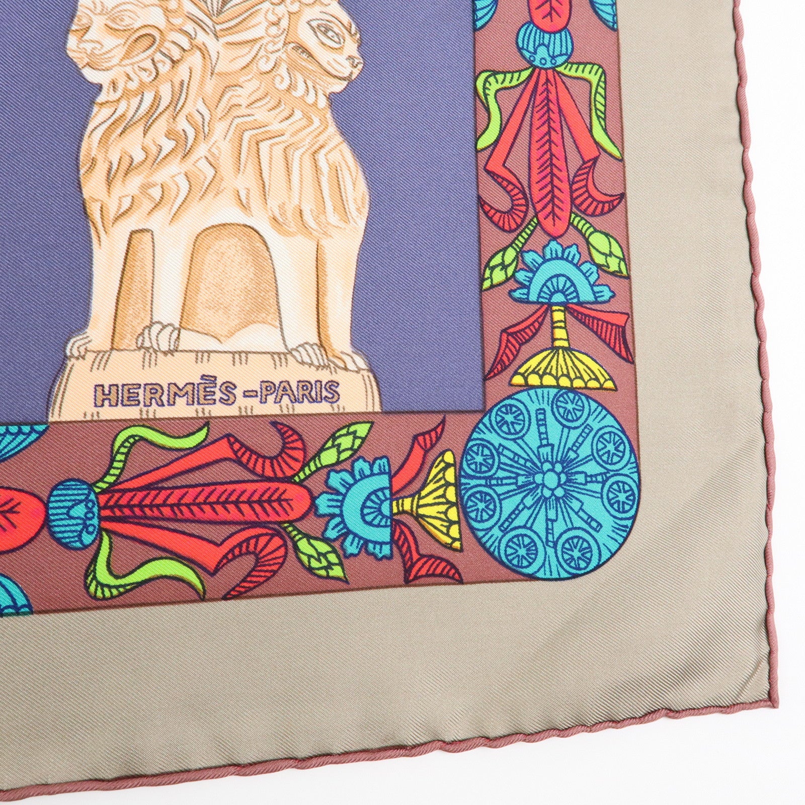 HERMES Carre 90 Silk 100% Scarf TORANA Red Purple Green