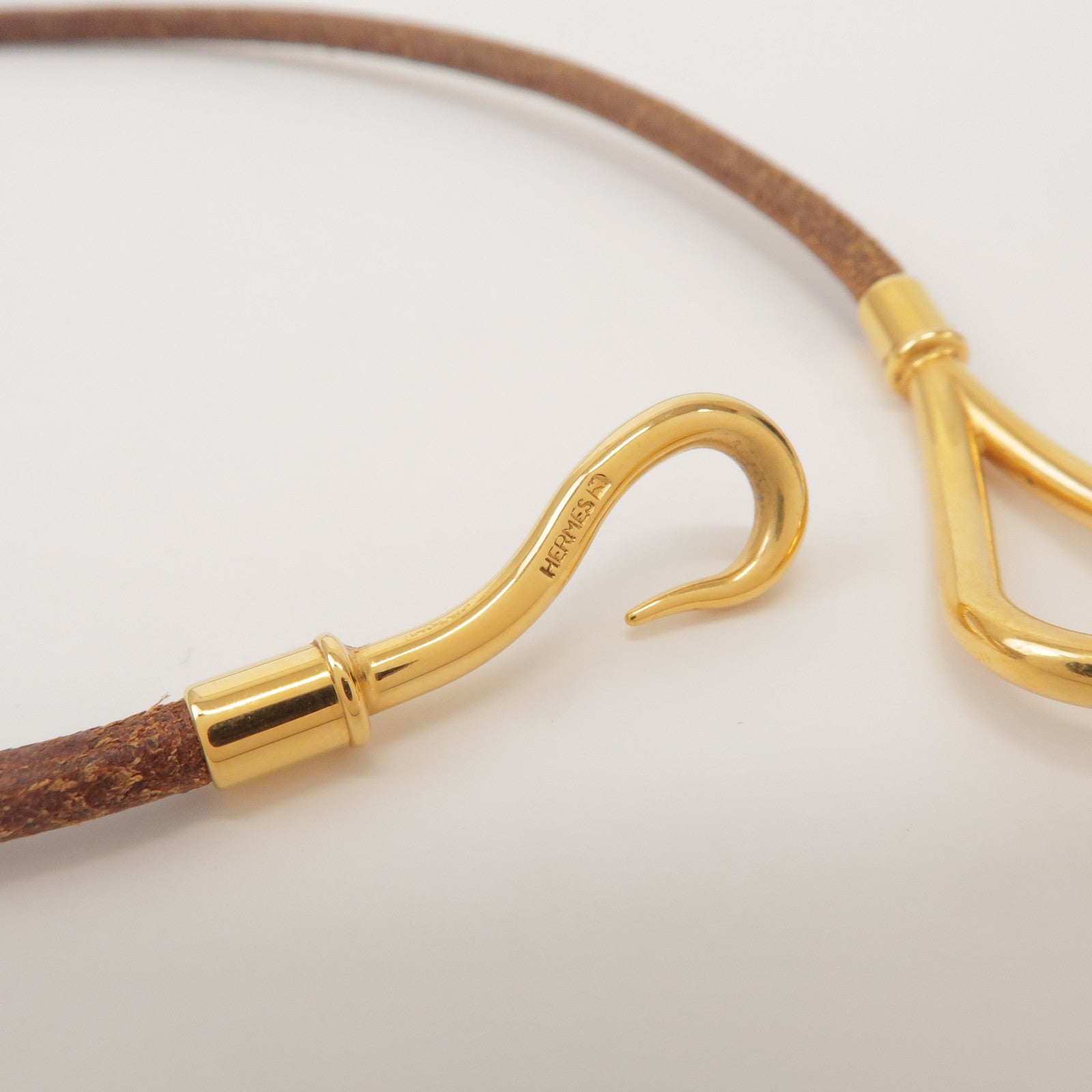 HERMES Jumbo Choker Leather Metal Bracelet Brown Gold