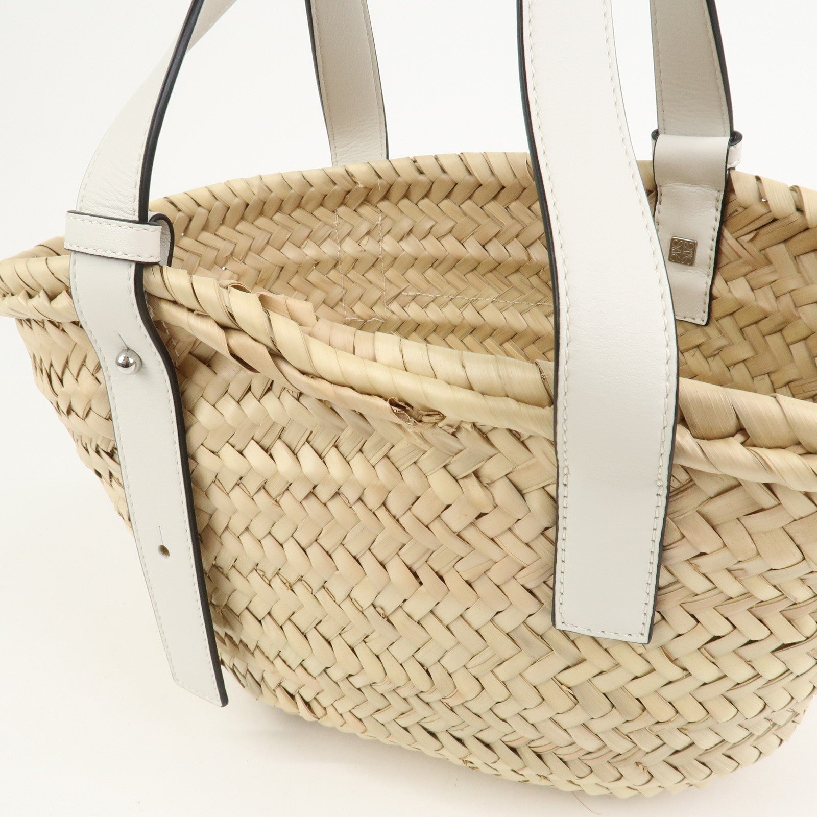 LOEWE Anagram Raffia Leather Small Basket Bag Hand Bag Natural