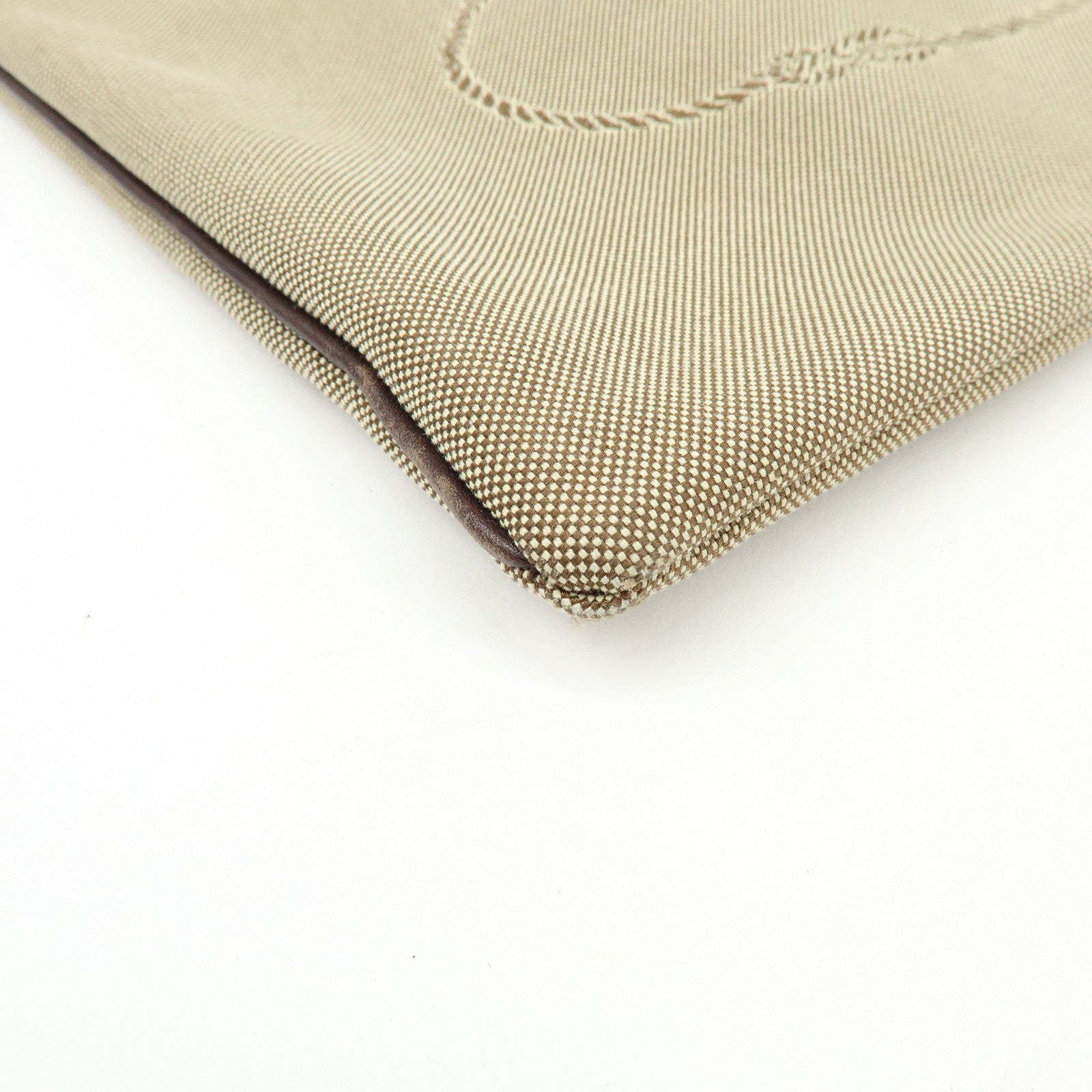 PRADA Logo Jacquard Canvas Leather Clutch Bag Pouch Khaki