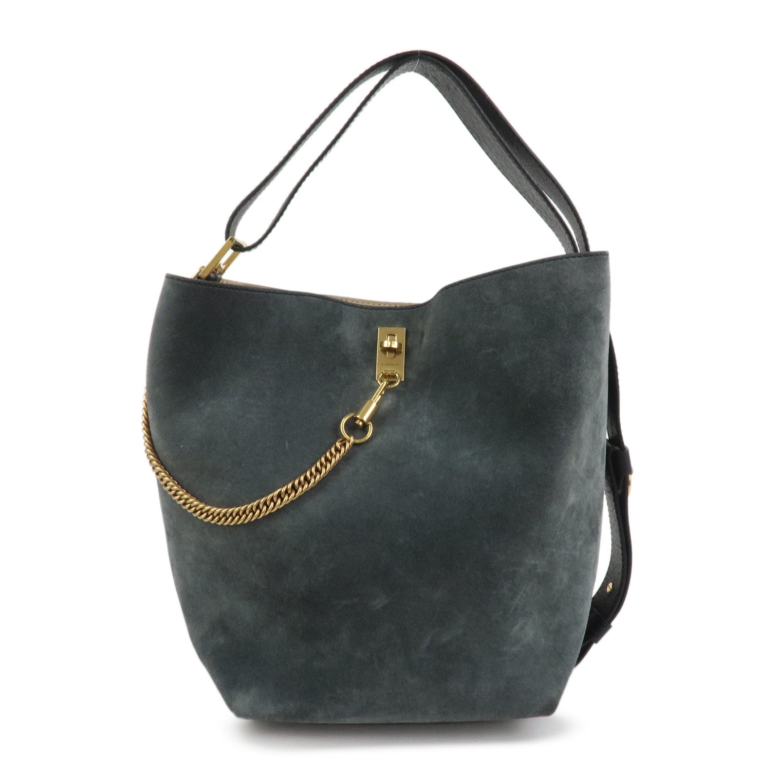 GIVENCHY Suede Leather Hand Bag Shoulder Bag Gray Bordeaux Black