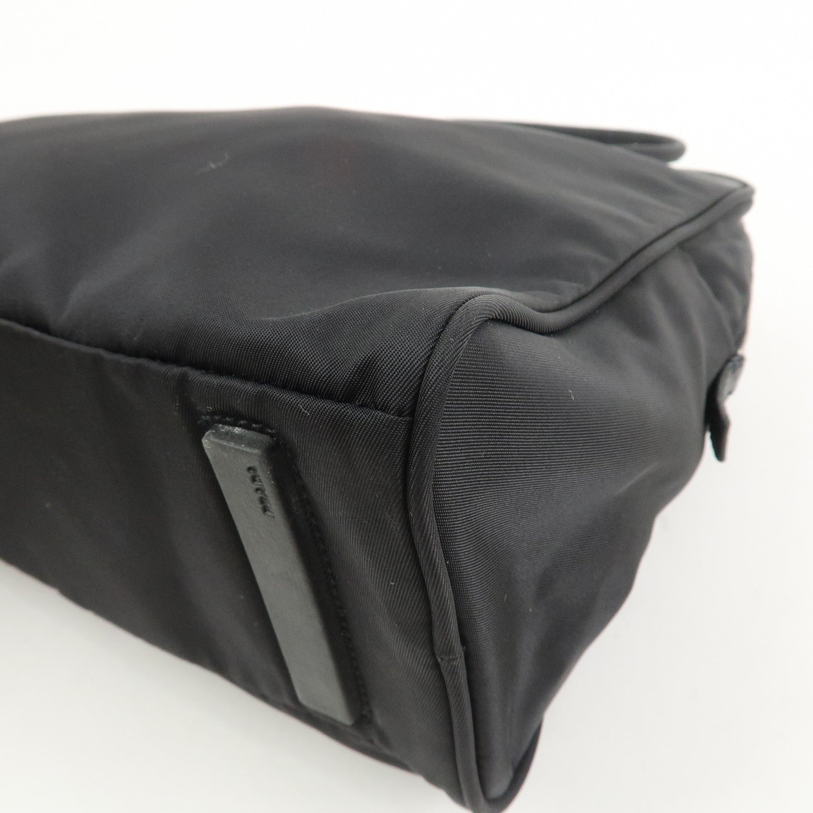 PRADA Triangle Logo Nylon Leather Hand Bag Black BN0531