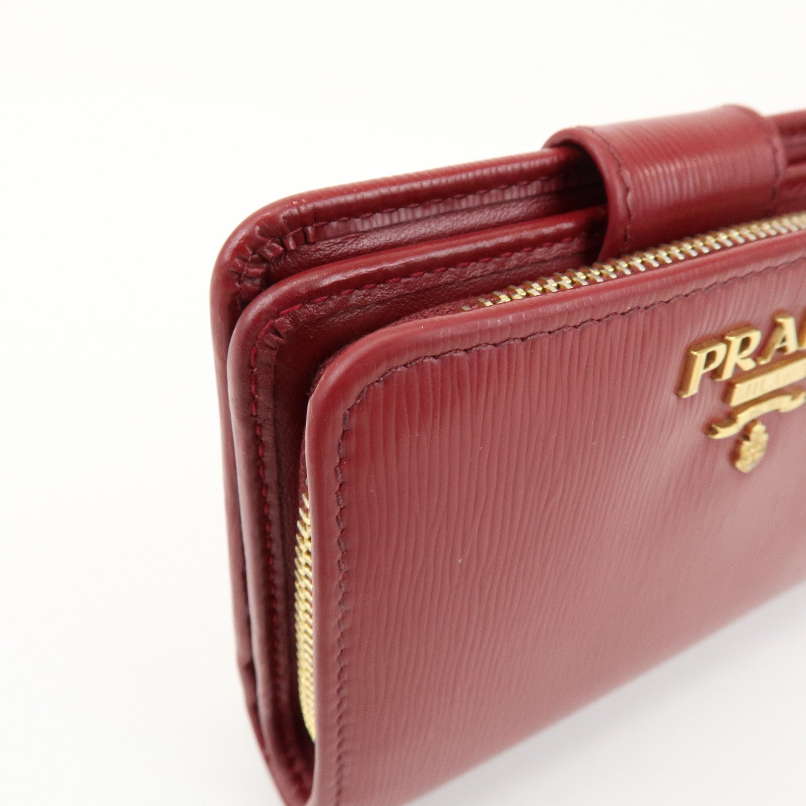 PRADA Vitello Move Leather Compact Bi-fold Wallet Red 1ML018