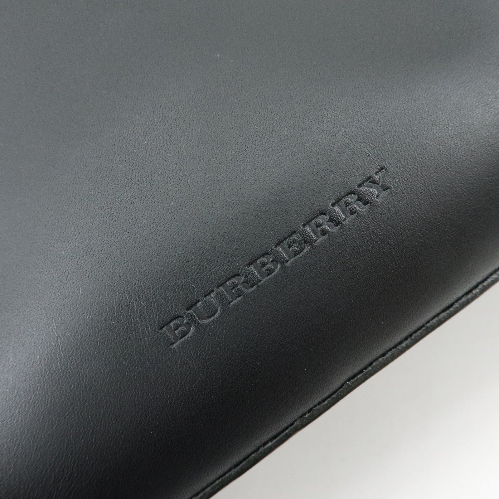 BURBERRY Leather Hand Bag Boston Bag Black