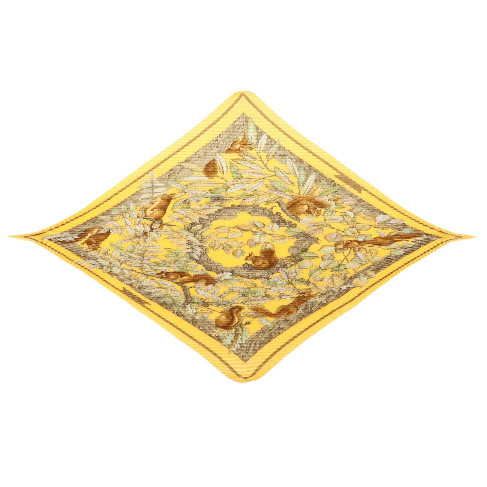 HERMES Pleated Carre 90 Silk 100% Scarf CASSE NOISETTE Orange