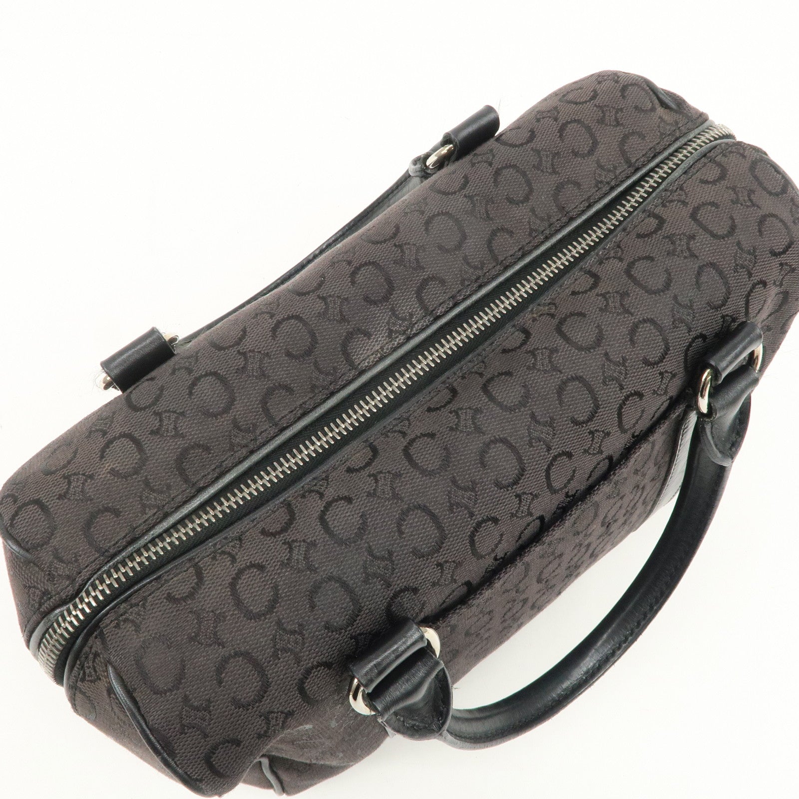 CELINE C Macadam Canvas Leather Boston Bag Hand Bag Black