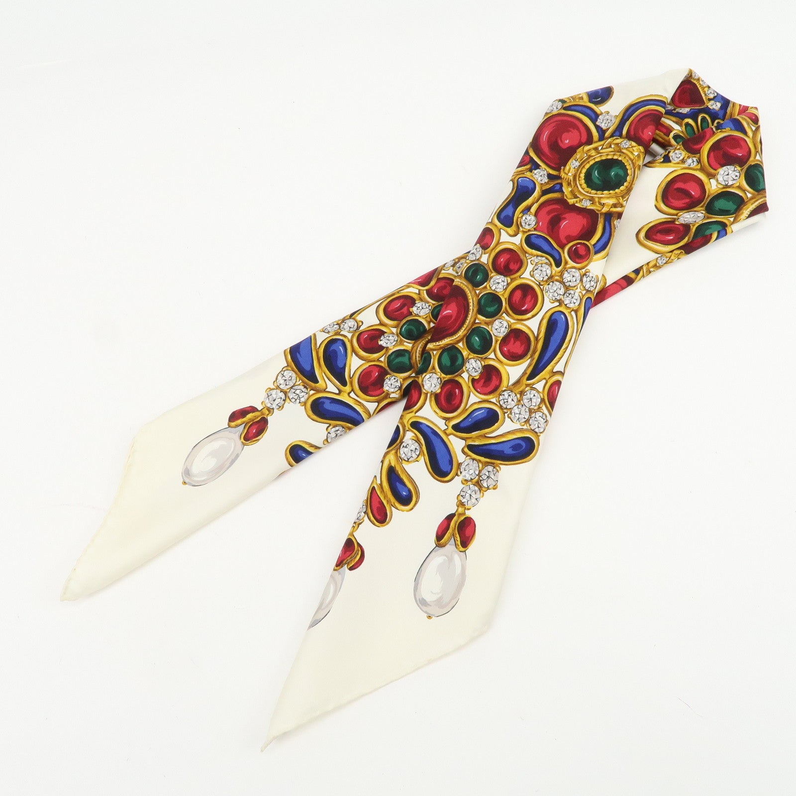 CHANEL Silk 100% Gripoix 86×86 Scarf Ivory Multicolor