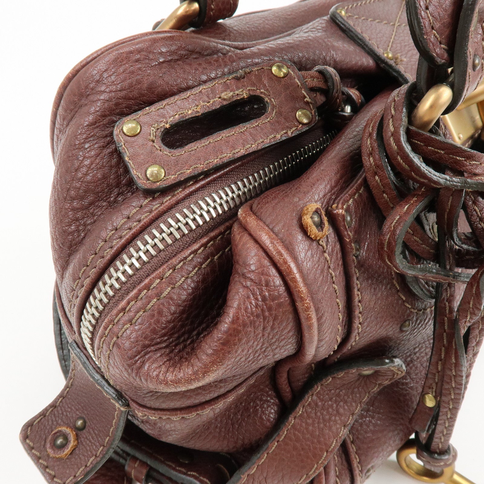 Chloe Paddington Leather Hand Bag Boston Bag Medium Brown