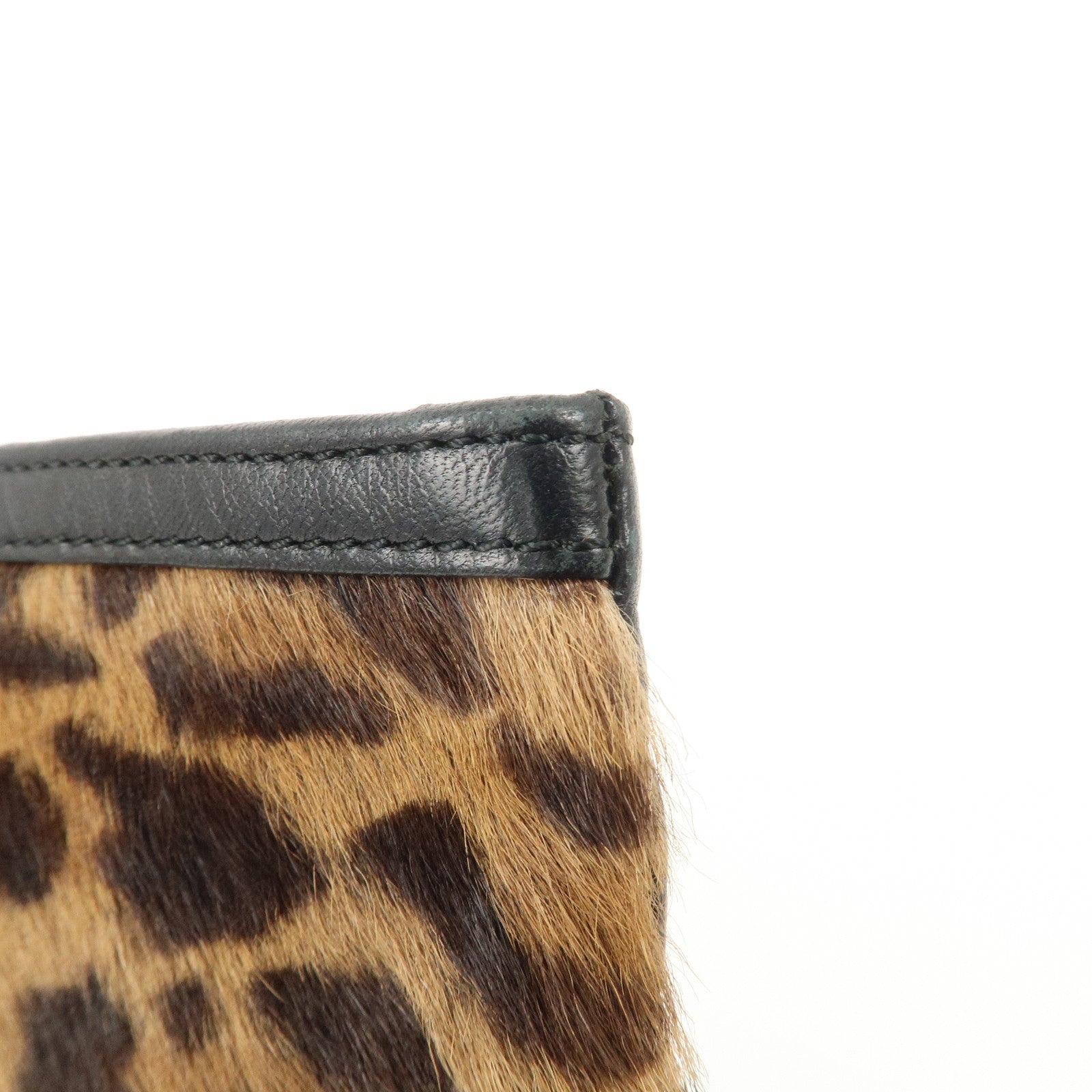LOEWE Pony Hair Leather Pouch Leopard Brown Black Gold HDW Used