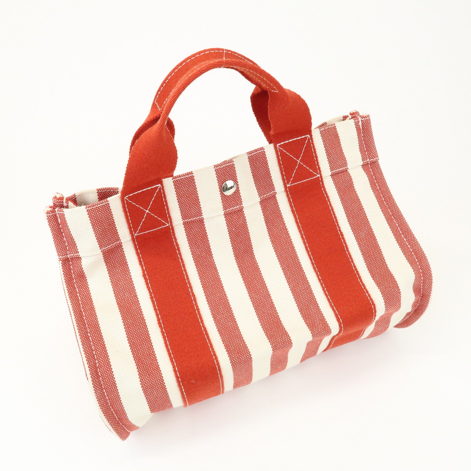 HERMES Canvas Cannes PM Tote Bag Hand Bag Red White