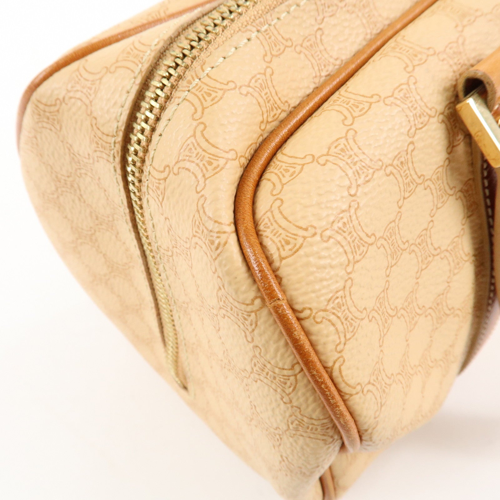 CELINE Macadam PVC Leather Mini Boston Bag Hand Bag Beige Used