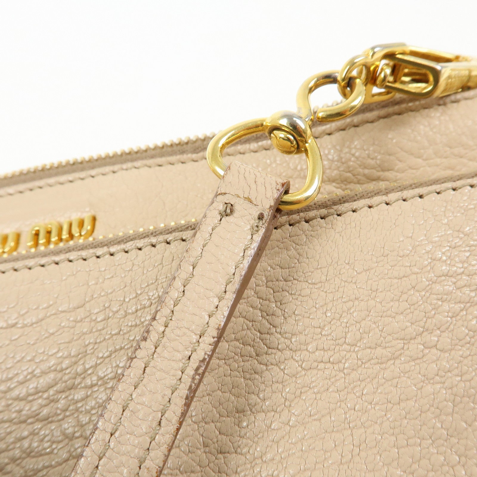 MIU MIU MADRAS Leather Shoulder Bag Crossbody Bag Beige RP0369