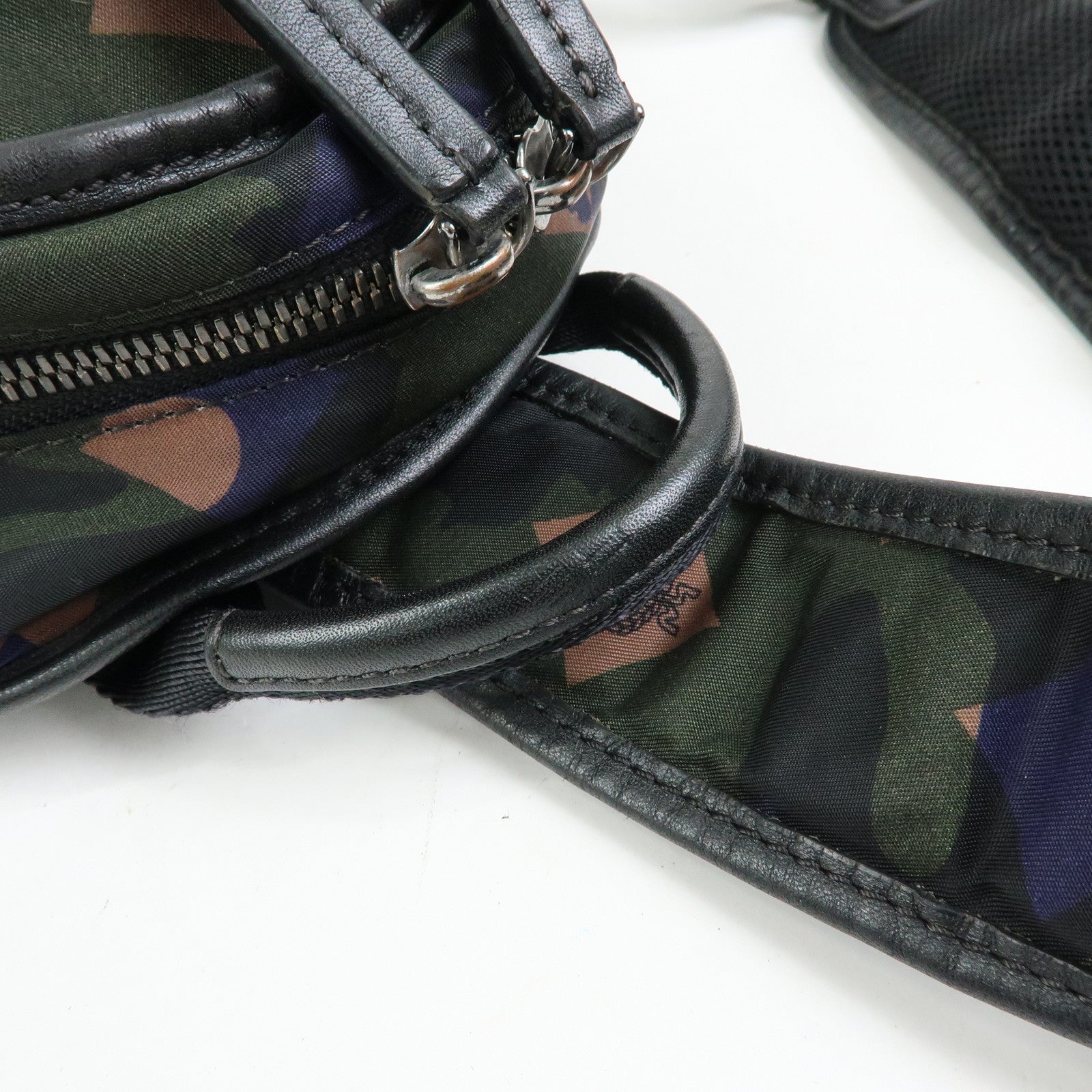 MCM Logo Nylon Leather Cross Body Bag Shoulder Bag Dark Green Black