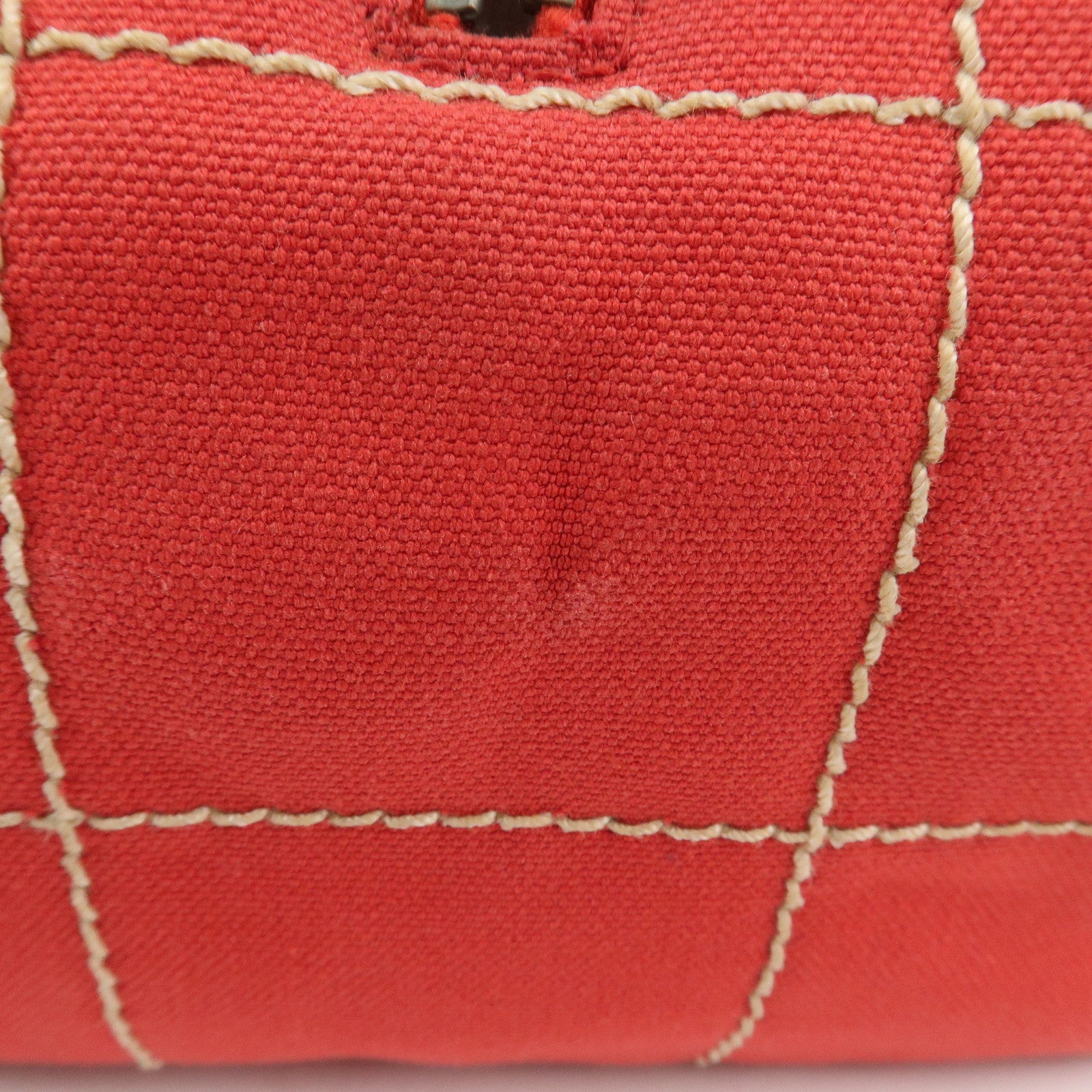 CHANEL Chocolate Bar COCO Mark Canvas Leather Hand Bag Red